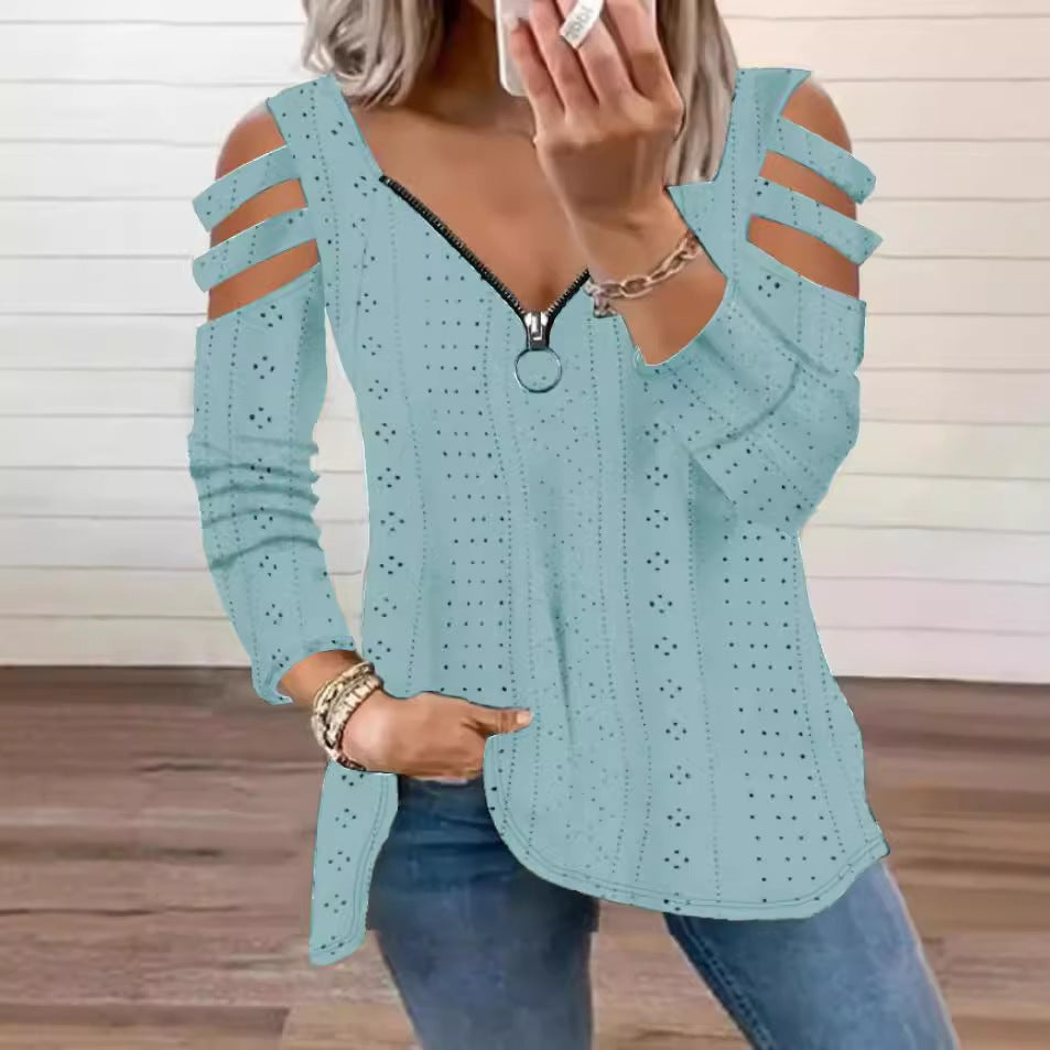 Damen modisches Oberteil mit Cut-Out-Ärmeln und tiefem V-Ausschnitt Stalluxe