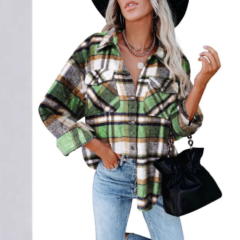 Damen Karierter Flanellhemdjacke mit übergroßem Schnitt Stalluxe