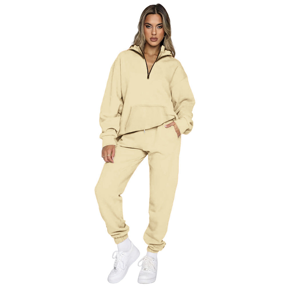 Damen gemütlicher Two-Piece Sweatsuit mit halbem Reißverschluss und praktischen Taschen Stalluxe
