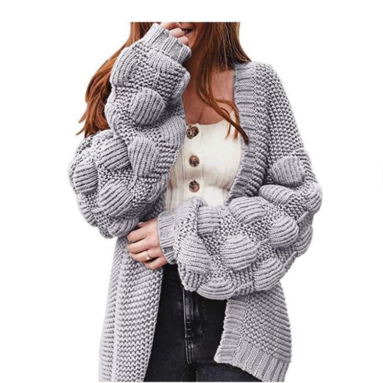 Damen Strickjacke mit voluminösen Puffärmeln und strukturierter Maschenoptik Stalluxe