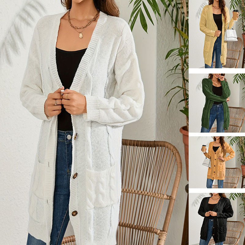 Damen Grobstrick Cardigan mit Taschen und Knopfverschluss Stalluxe