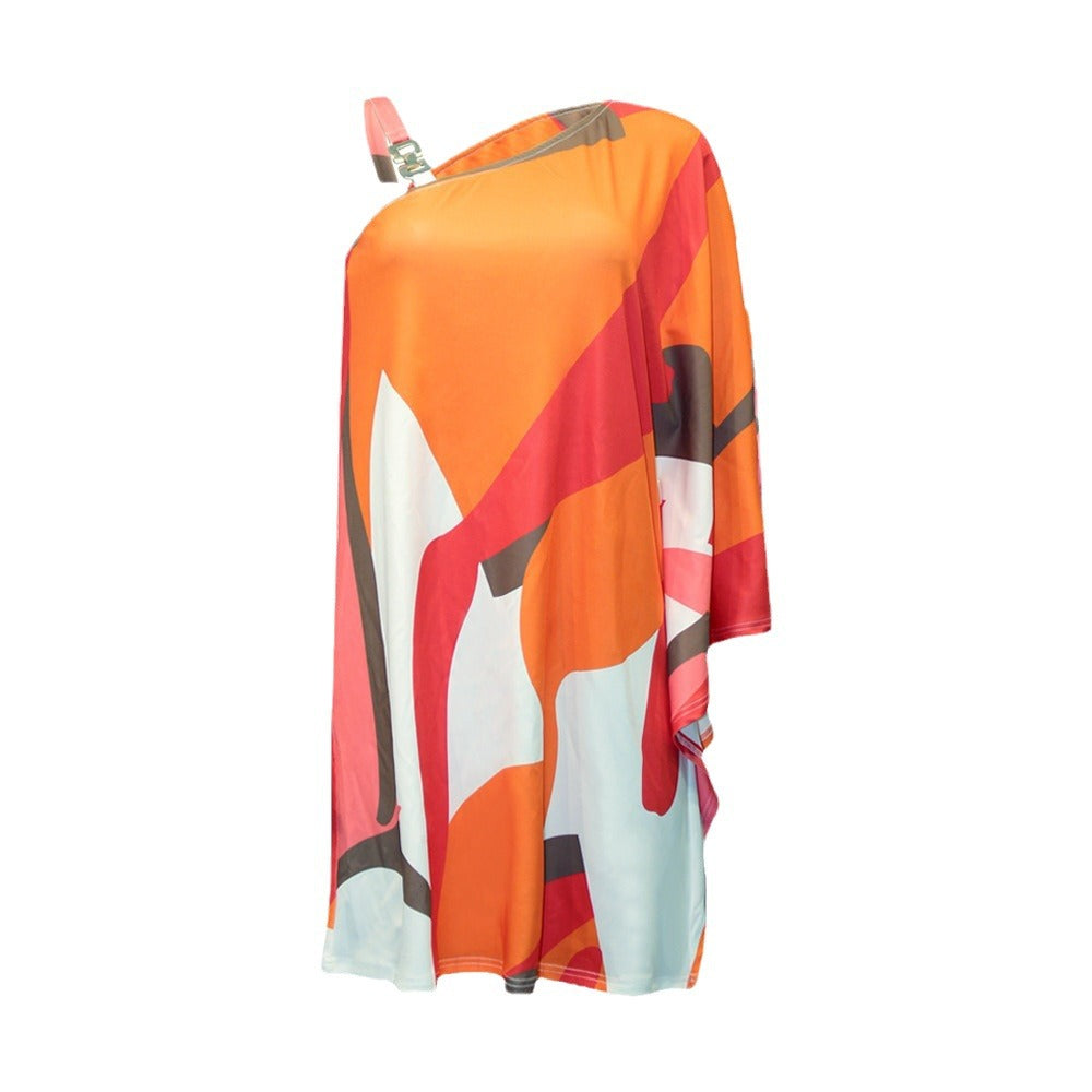 Damen asymmetrisches Strandkleid mit modischem Grafikdesign und einem Schulterträger Stalluxe