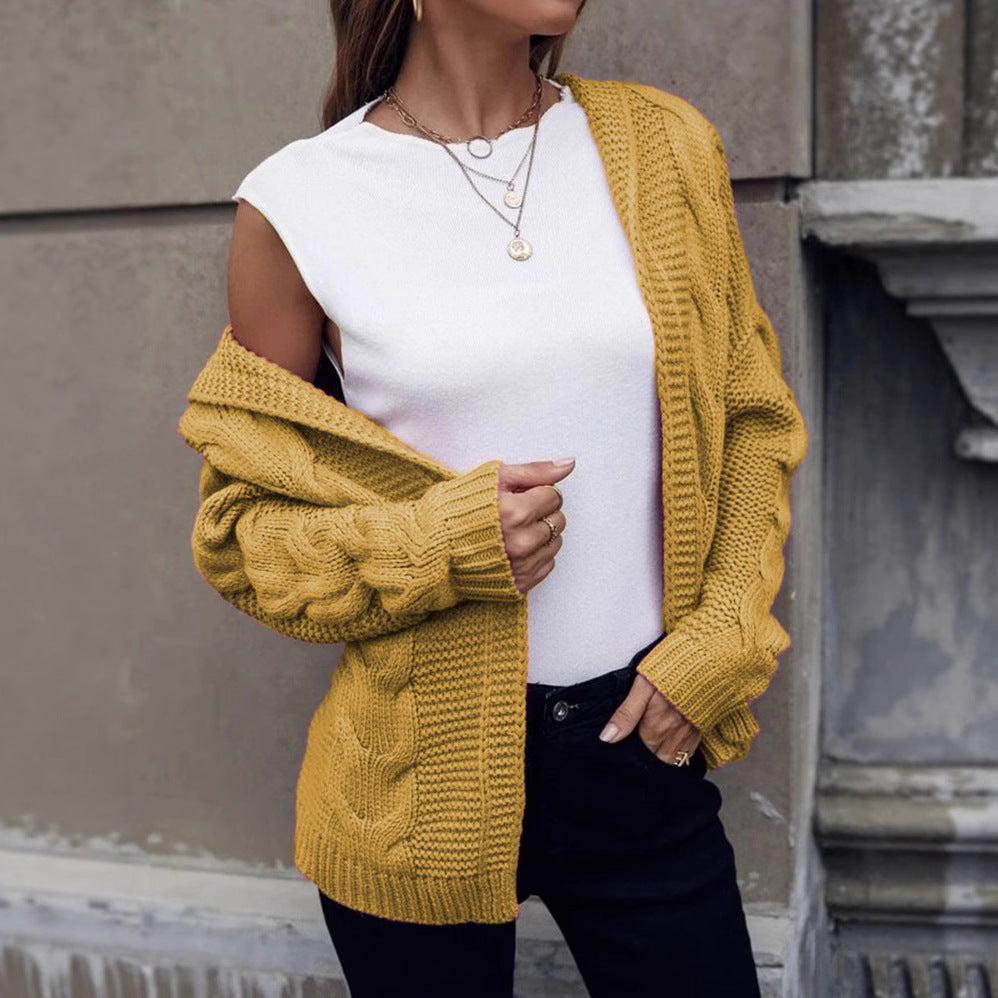 Damen Grobstrickjacke mit Kapuze und aufwendigem Zopfmuster Stalluxe