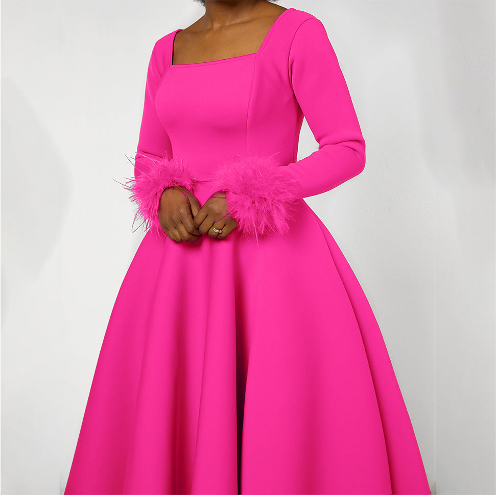 Damen Elegantes Kleid mit quadratischem Ausschnitt und farbenfrohen Fütterungsdetails Stalluxe