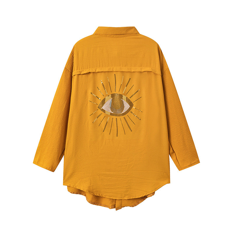 Damen Langarm-Hemdjacke mit auffälligem Augenprint Stalluxe