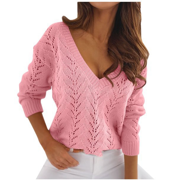 Damen Strickpullover mit V-Ausschnitt und filigranem Muster Stalluxe
