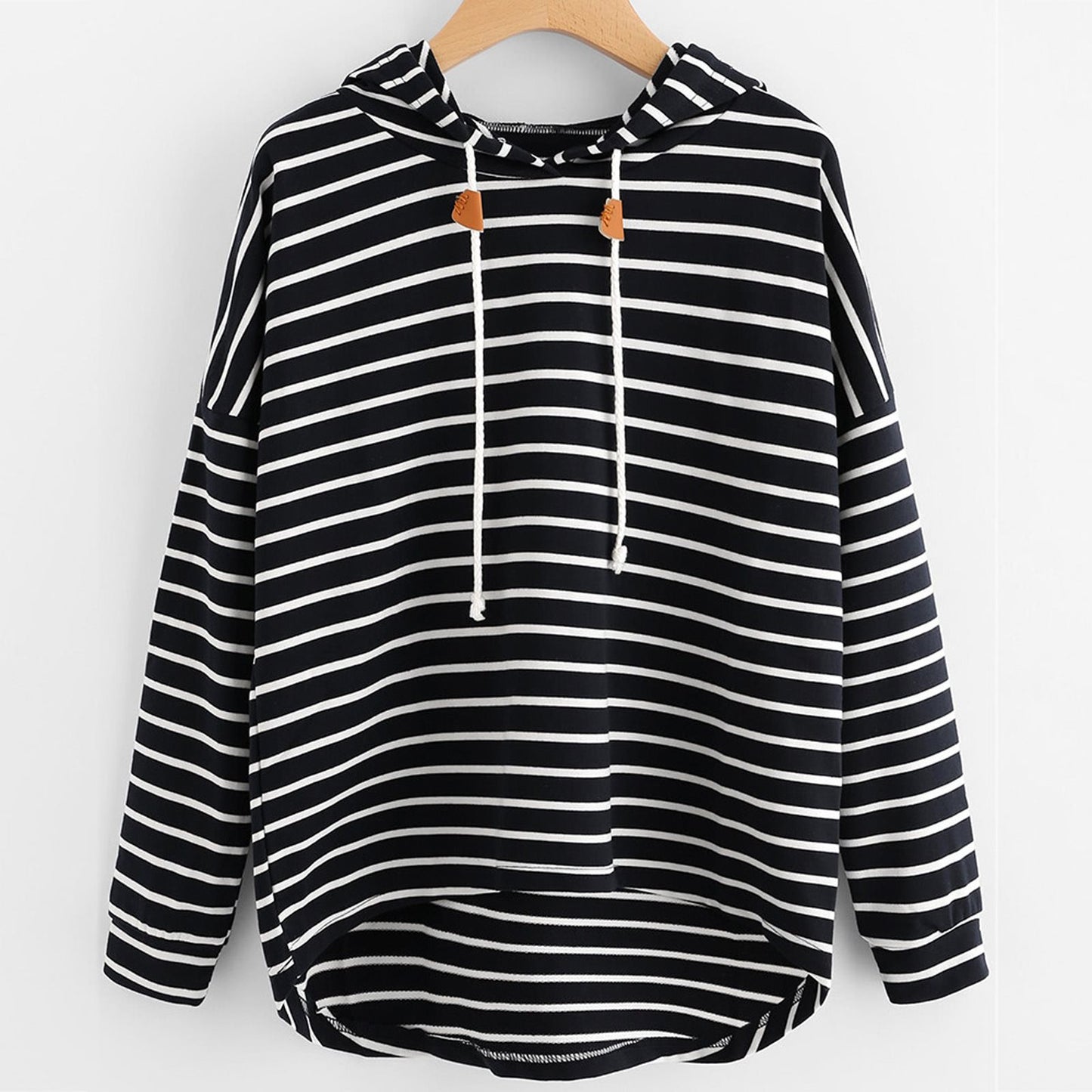 Damen gestreifter Hoodie mit lässigem Schnitt und Kordelzug Stalluxe
