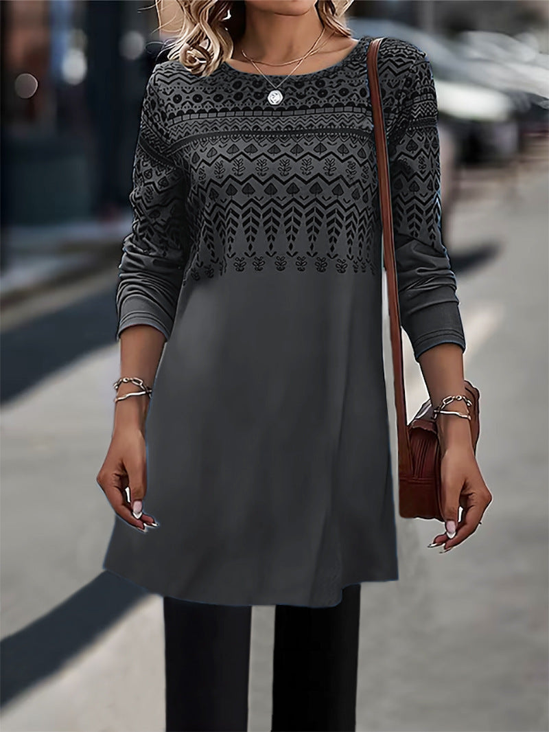 Women's Cozy Long Sleeve Patterned Tunic Top Stalluxe