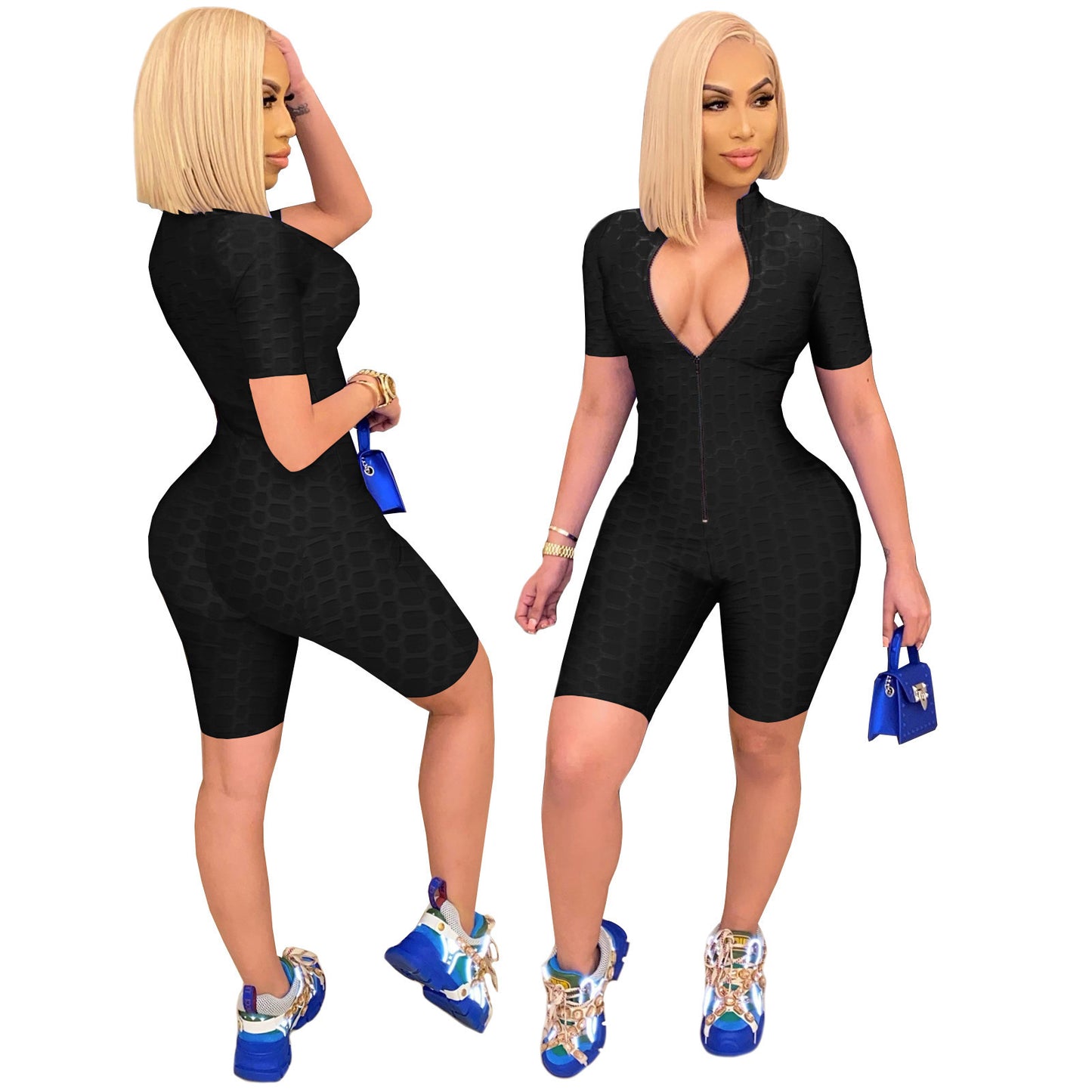 Damen Sportlicher Jumpsuit mit Reißverschluss und figurbetontem Schnitt Stalluxe