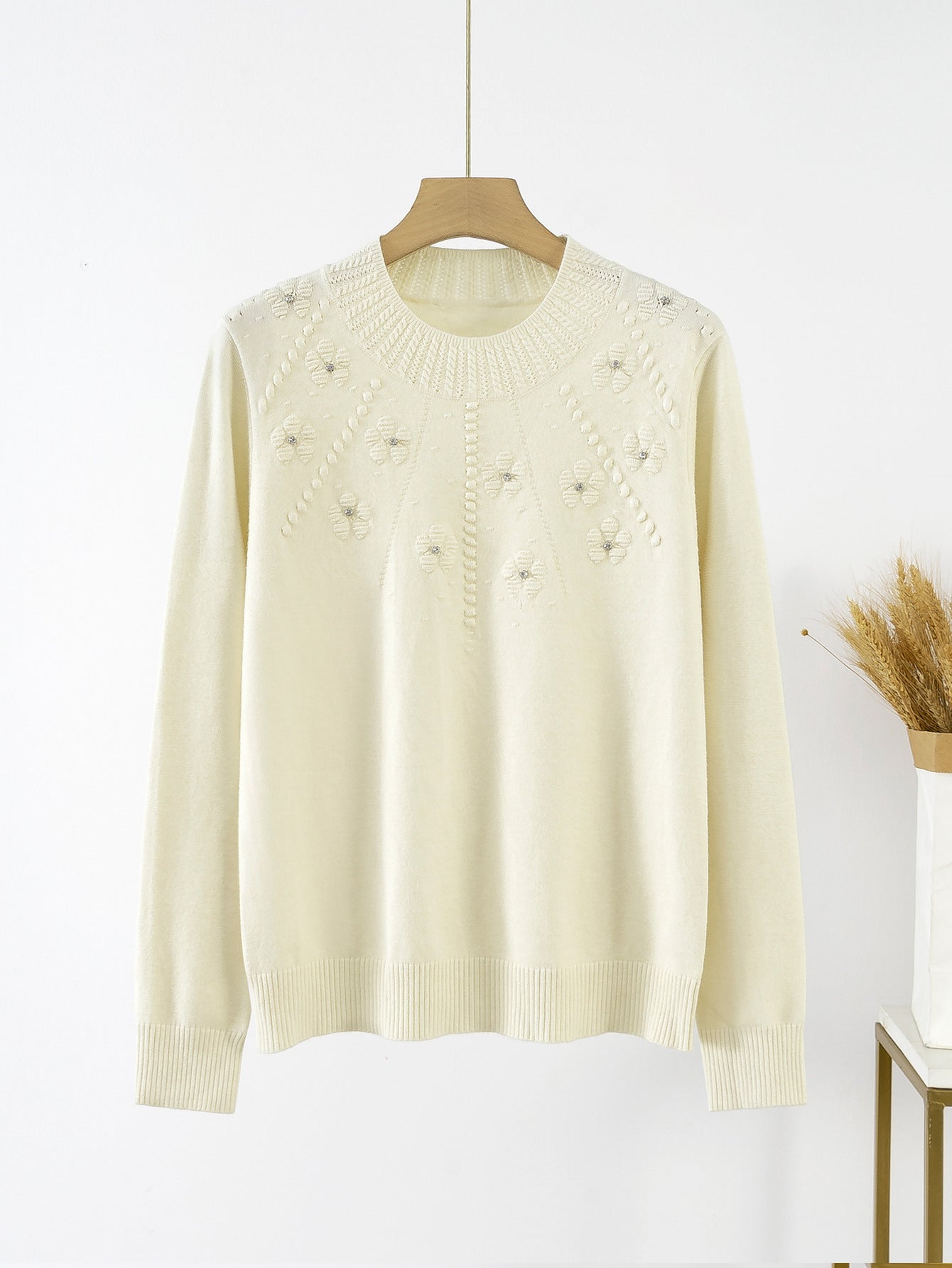 Damen Eleganter Strickpullover mit floralem Muster und Rundhalsausschnitt Stalluxe