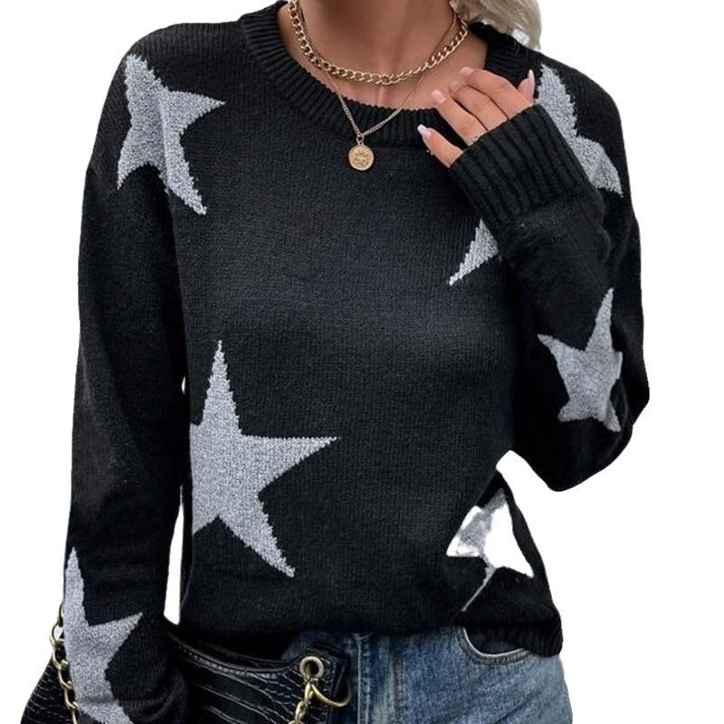 Damen Strickpullover mit auffälligem Sternenmotiv und Rundhalsausschnitt Stalluxe