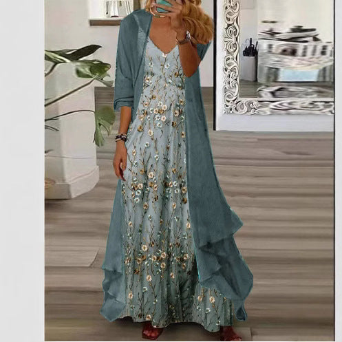 Damen Maxi-Kleid mit zarten Blüten und elegantem Überwurf Stalluxe