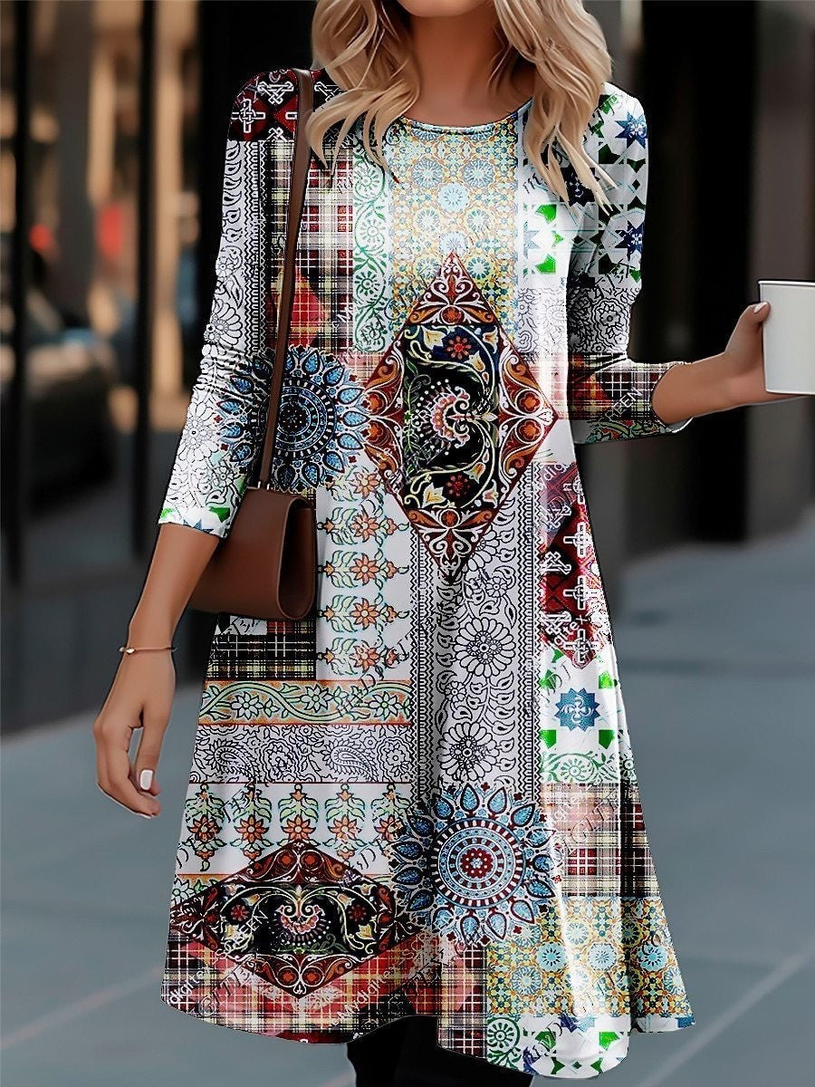 Damen Langarm Kleid mit kreativem Muster Stalluxe