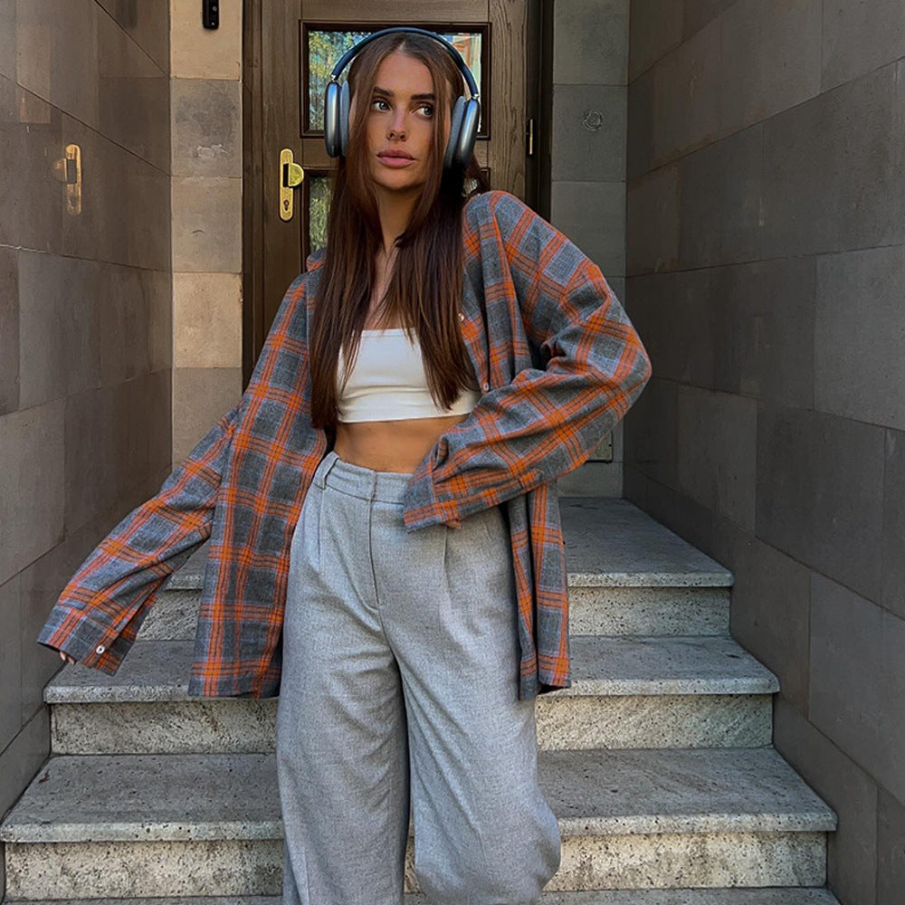 Damen lässige Karo-Hemdbluse aus Baumwolle mit großzügigem Schnitt Stalluxe