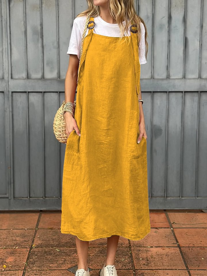 Damen Leichte Leinenkleid mit Taschen Stalluxe