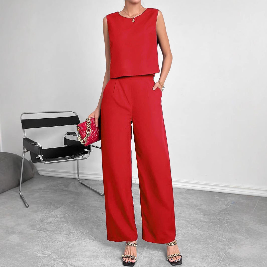 Damen Modisches Zweiteiliges Set mit Cropped Oberteil und weiten Hosen Stalluxe