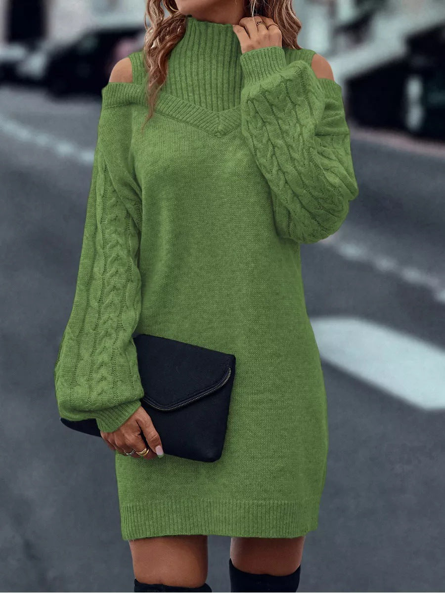 Damen Strickkleid mit schulterfreiem Design und dekorativem Zopfdetail Stalluxe