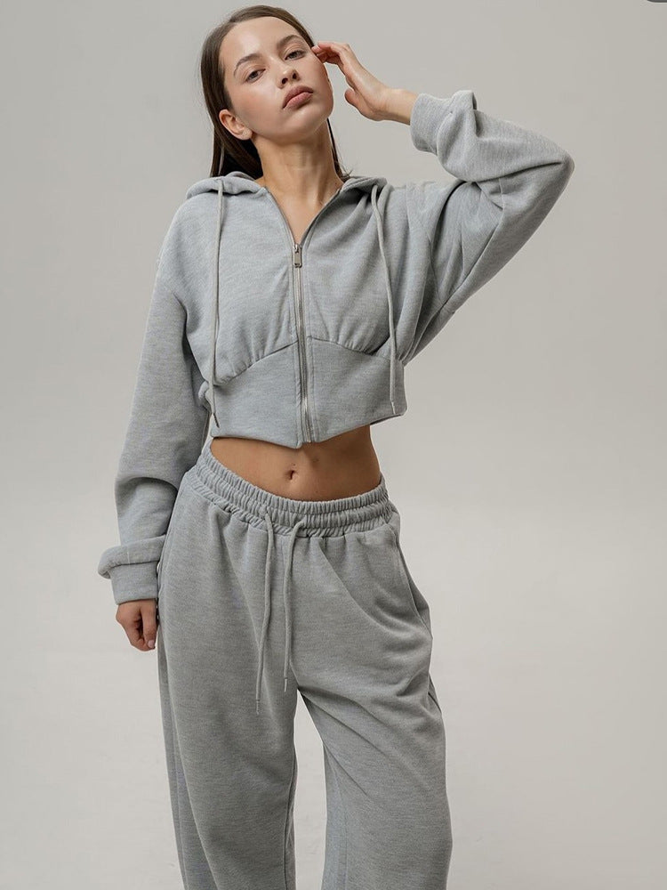 Damen Lässiger Jogginganzug mit cropped Hoodie und weitem Schnitt Stalluxe