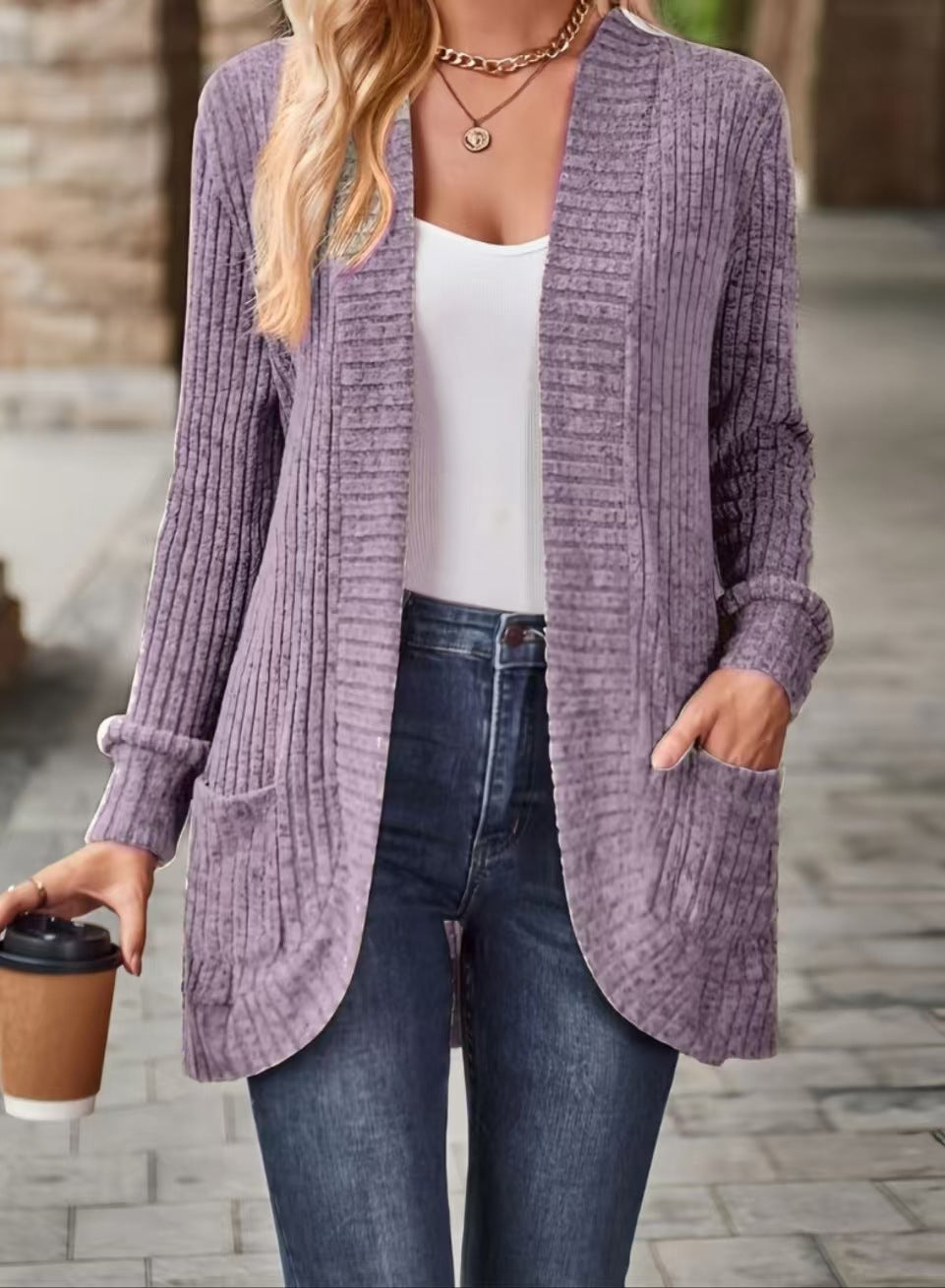 Damen lässige Strickjacke mit Taschen und strukturiertem Design Stalluxe
