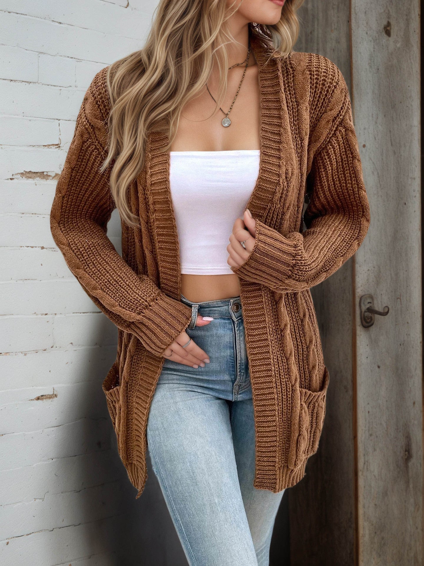 Damen Strickjacke im breiten Rippdesign mit praktischen Taschen Stalluxe