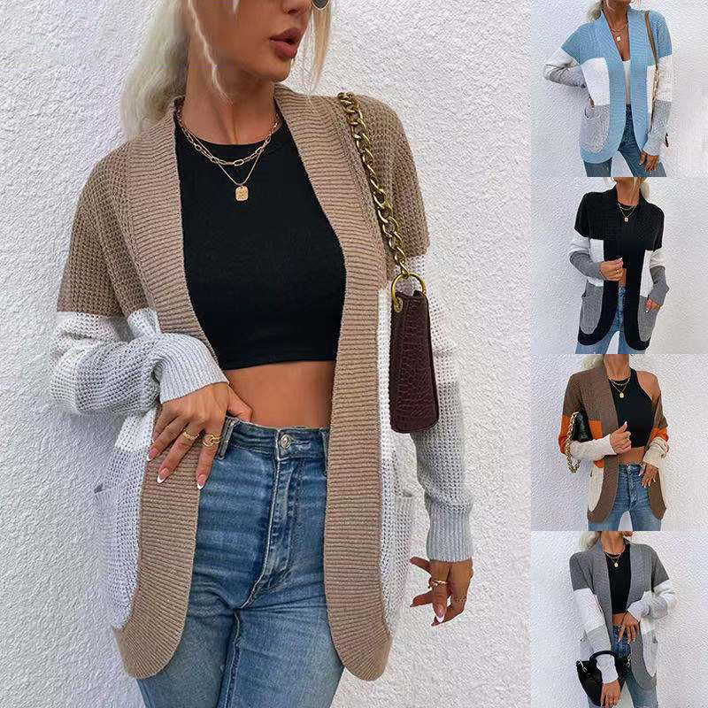 Damen Strickcardigan mit modernem Faltendesign und kontrastierenden Farben Stalluxe