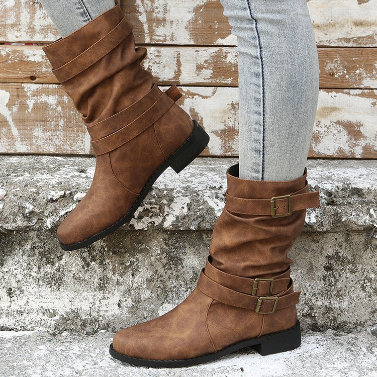 Damen Faltbare Stiefel mit verstellbaren Riemen Stalluxe