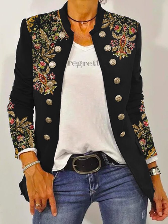 Damen Elegante Blazerjacke mit floralem Stickdesign und kontrastierenden Knöpfen Stalluxe