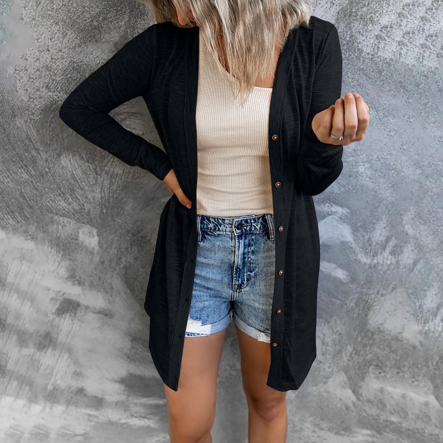 Damen Langer Cardigan mit praktischen Knöpfen und lässigem Schnitt Stalluxe
