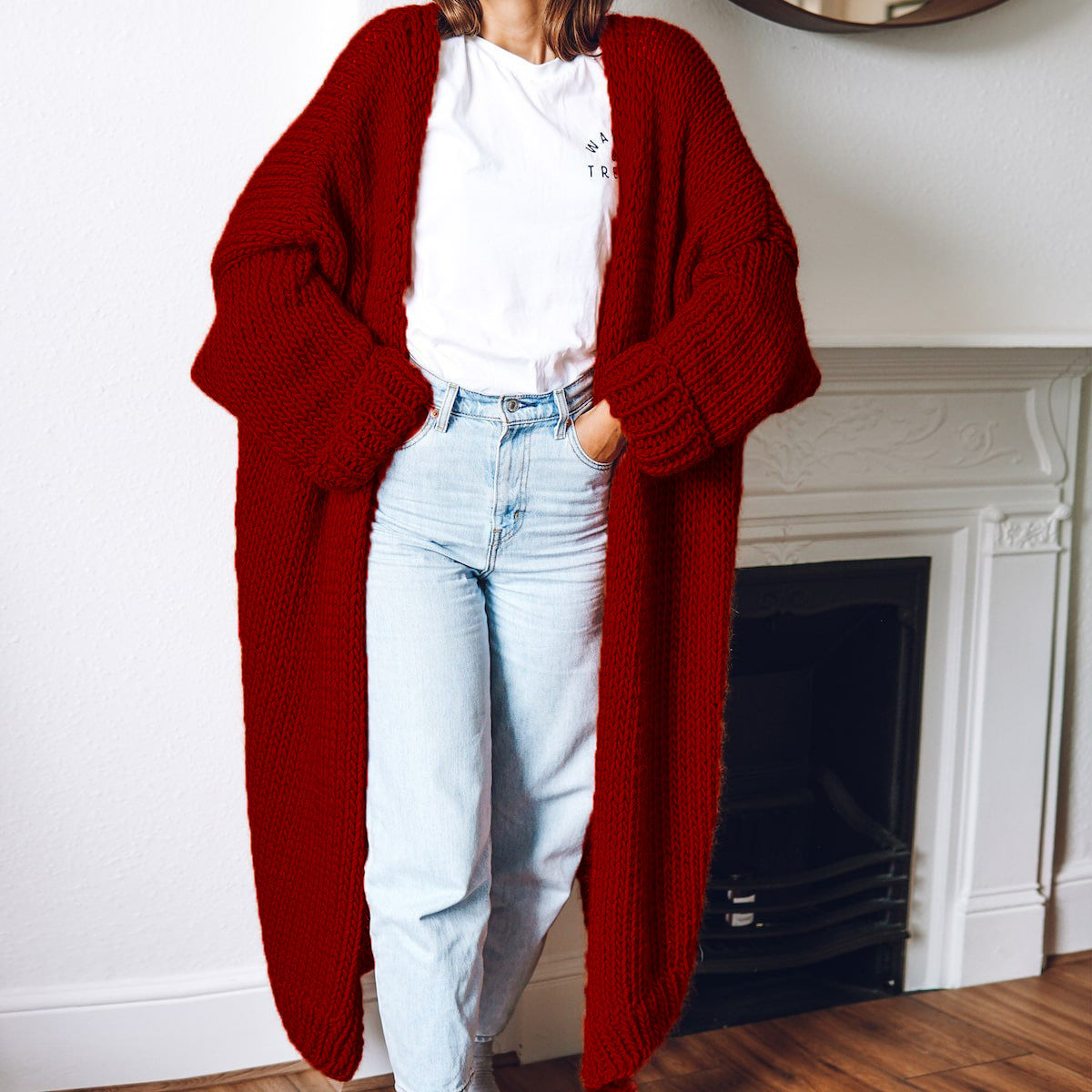 Damen Großer Strickmantel mit tiefen Taschen und voluminösen Ärmeln Stalluxe