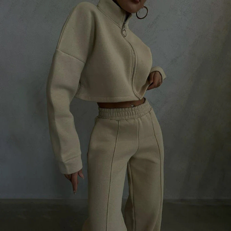 Damen cropped Sweatjacke mit hochgeschlossenem Kragen Stalluxe