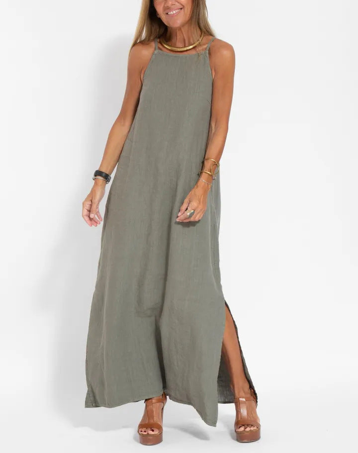 Damen elegantes Maxikleid mit feinen Trägern und schwingendem Saum Stalluxe