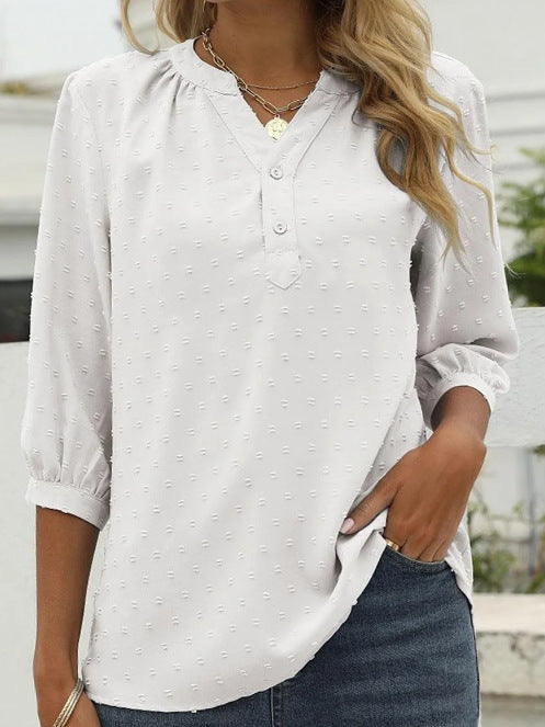 Damen Bluse mit feiner Struktur und Knopfleiste Stalluxe