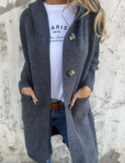 Damen Strickjacke mit Kapuze und Knöpfen Stalluxe