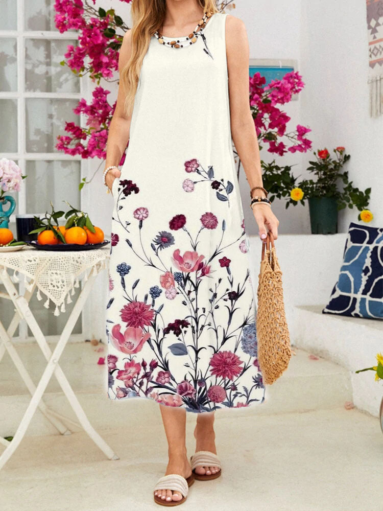 Damen ärmelloses Maxikleid mit floralen Akzenten Stalluxe