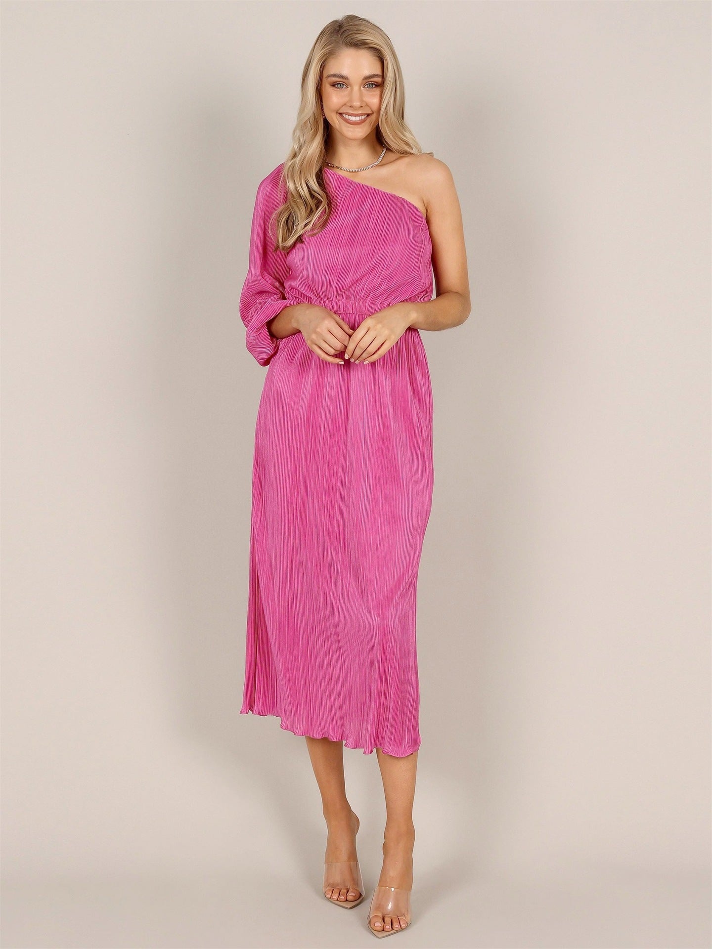 Damen Asymmetrisches Plisseekleid mit Taillengürtel Stalluxe