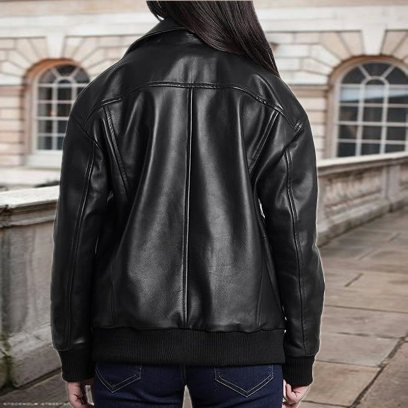 Damen elegante Lederjacke mit lässigem Schnitt und praktischen Taschen Stalluxe