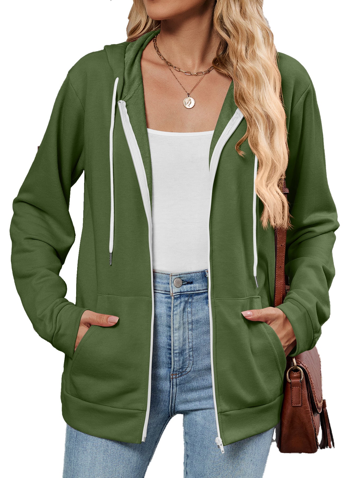 Damen Kapuzenjacke mit seitlichen Eingrifftaschen und kontrastierenden Reißverschlüssen Stalluxe