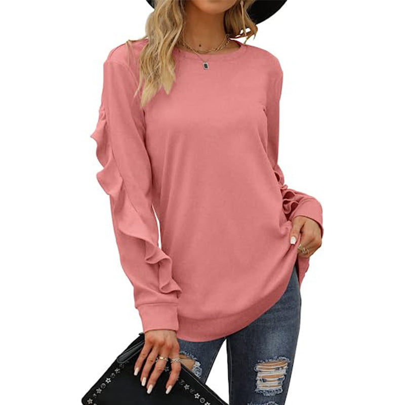 Women's Ruffled Sleeve Casual Sweatshirt Stalluxe
