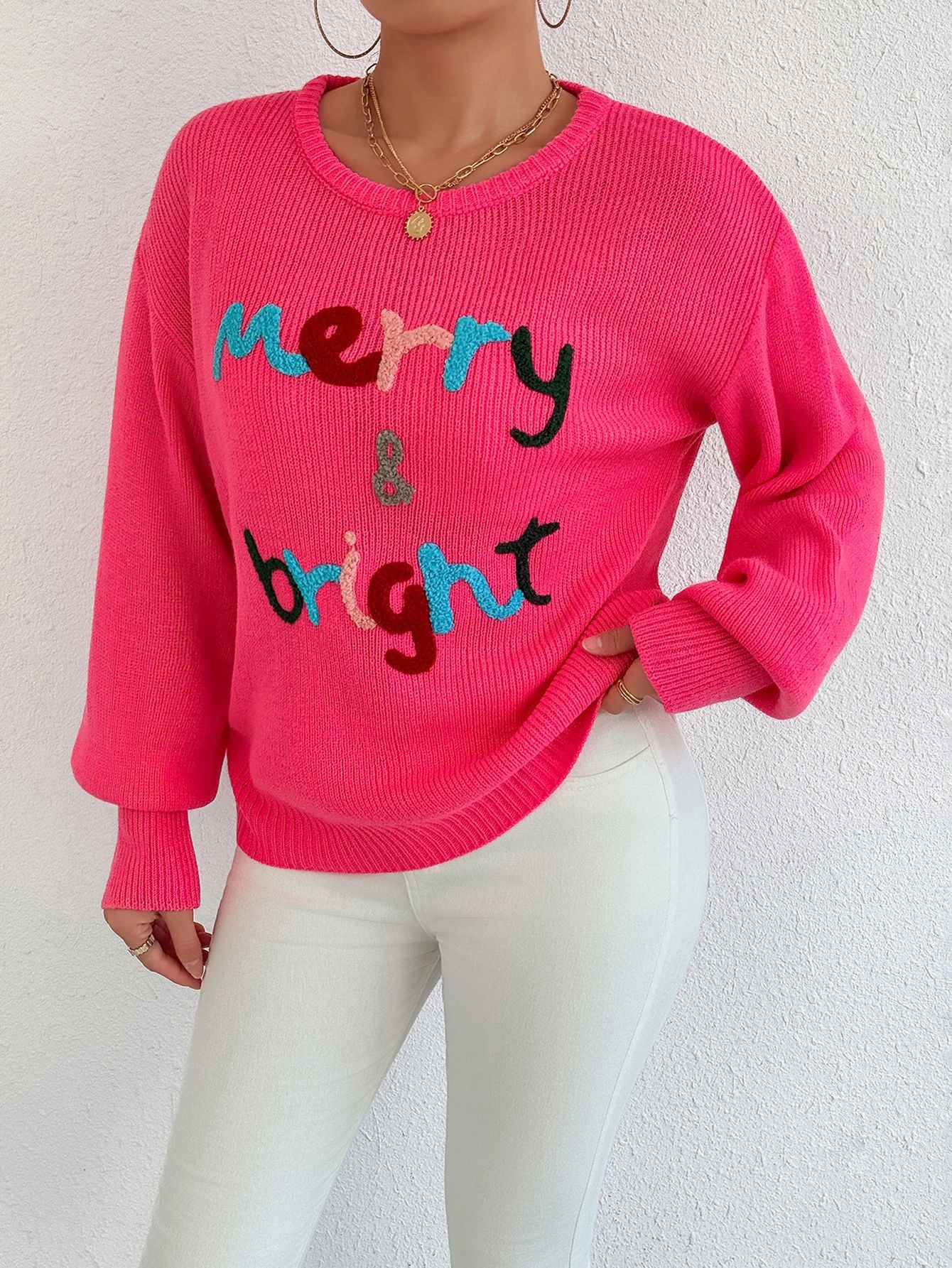 Damen kuscheliger Pullover mit wattiertem Schriftzug Stalluxe