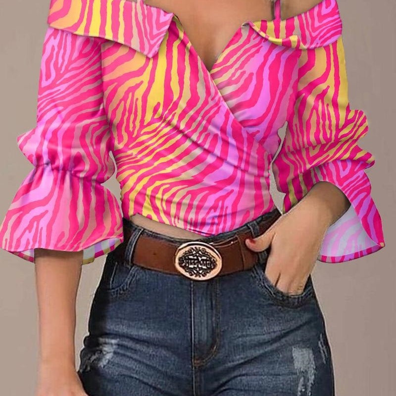 Damen Off-Shoulder Bluse mit buntem Streifenmuster und weiten Ärmeln Stalluxe