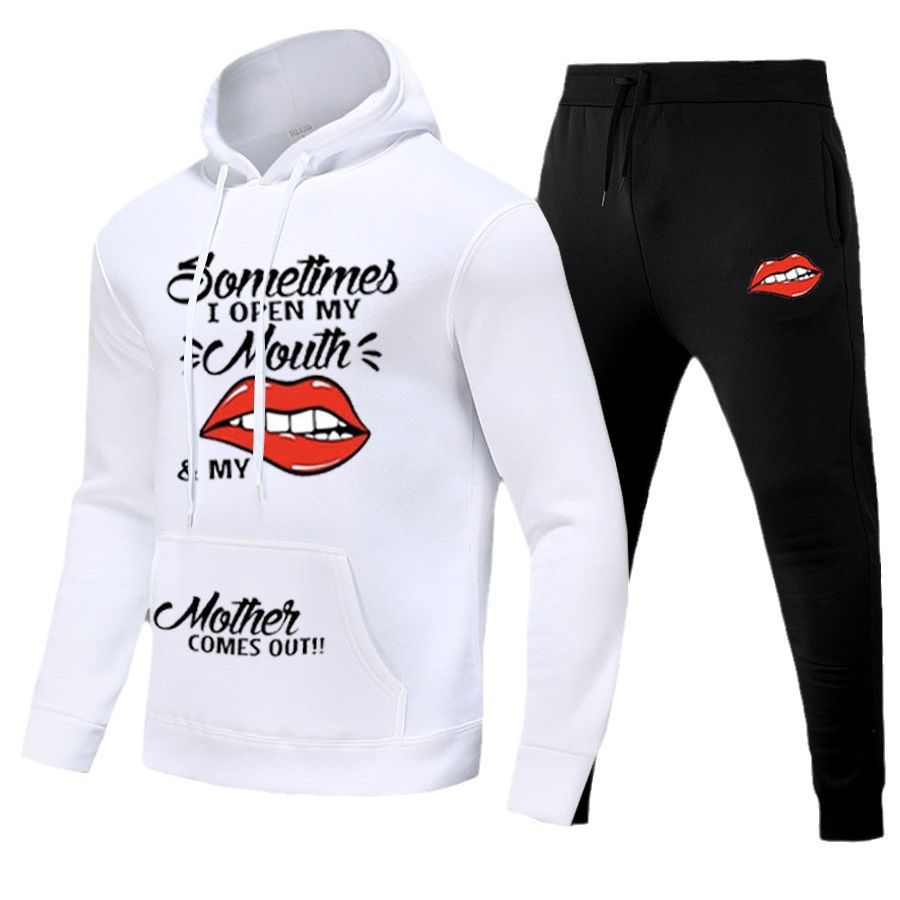 Damen Hoodie und Jogginghose Set mit kreativem Lippenmotiv Stalluxe