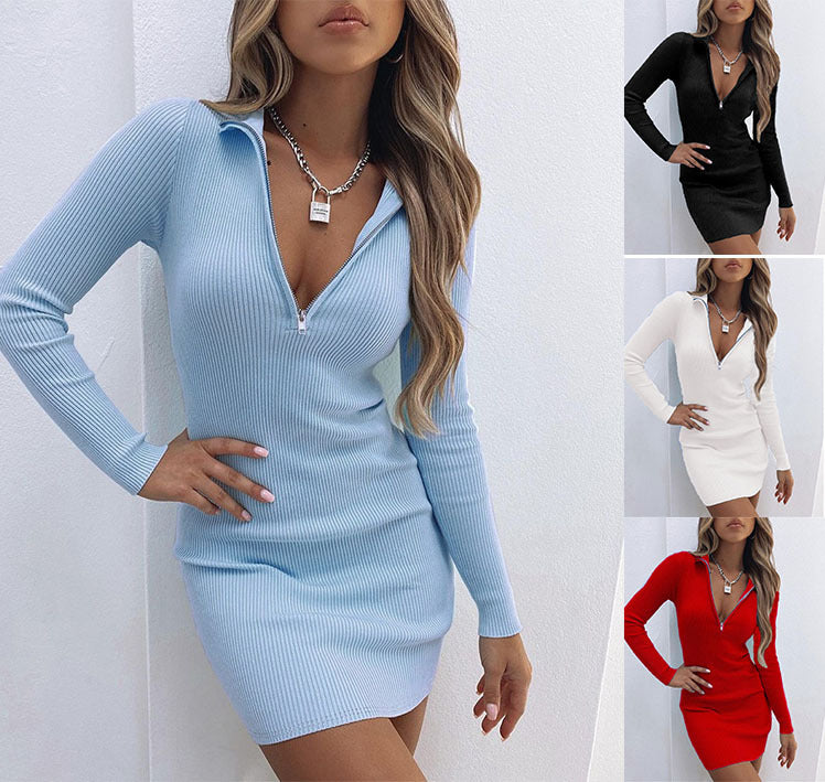 Damen Strickkleid mit Zip-Kragen und figurbetontem Schnitt Stalluxe