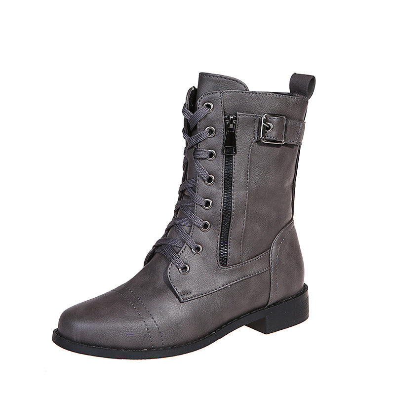 Damen Rinderleder Schnürstiefel mit seitlichem Reißverschluss und gepolstertem Kragen Stalluxe