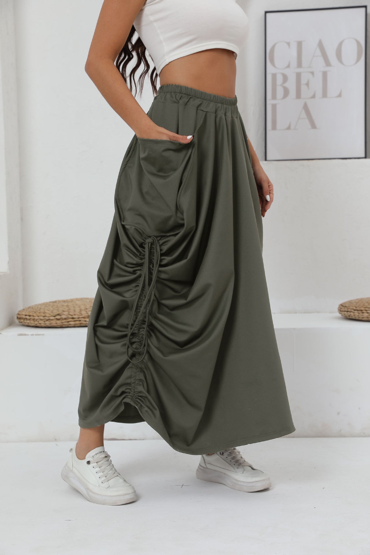 Damen Maxirock mit Raffungen und praktischen Taschen Stalluxe