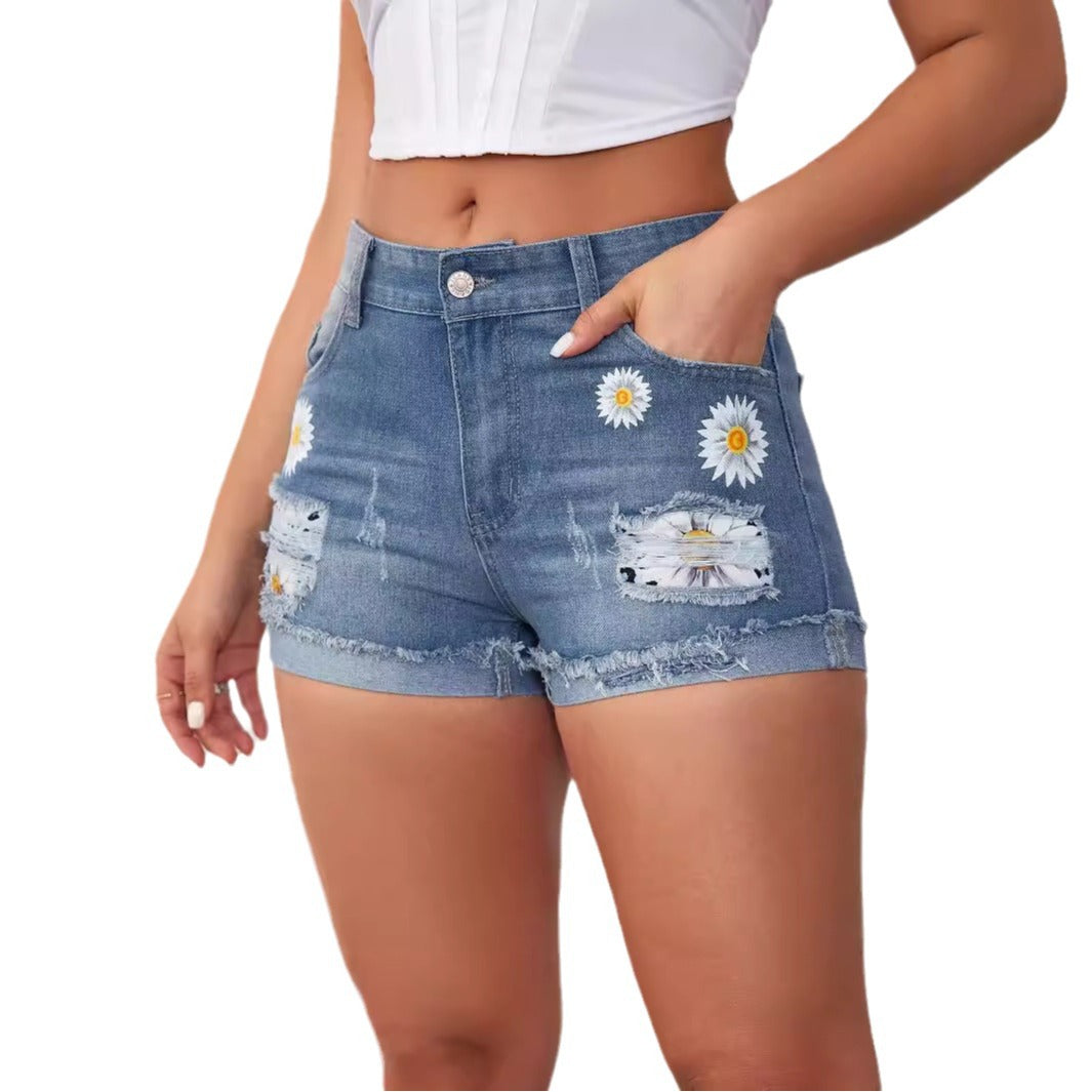 Damen Jeansshorts mit auffälligen Blumenstickereien und lässigem Saum Stalluxe