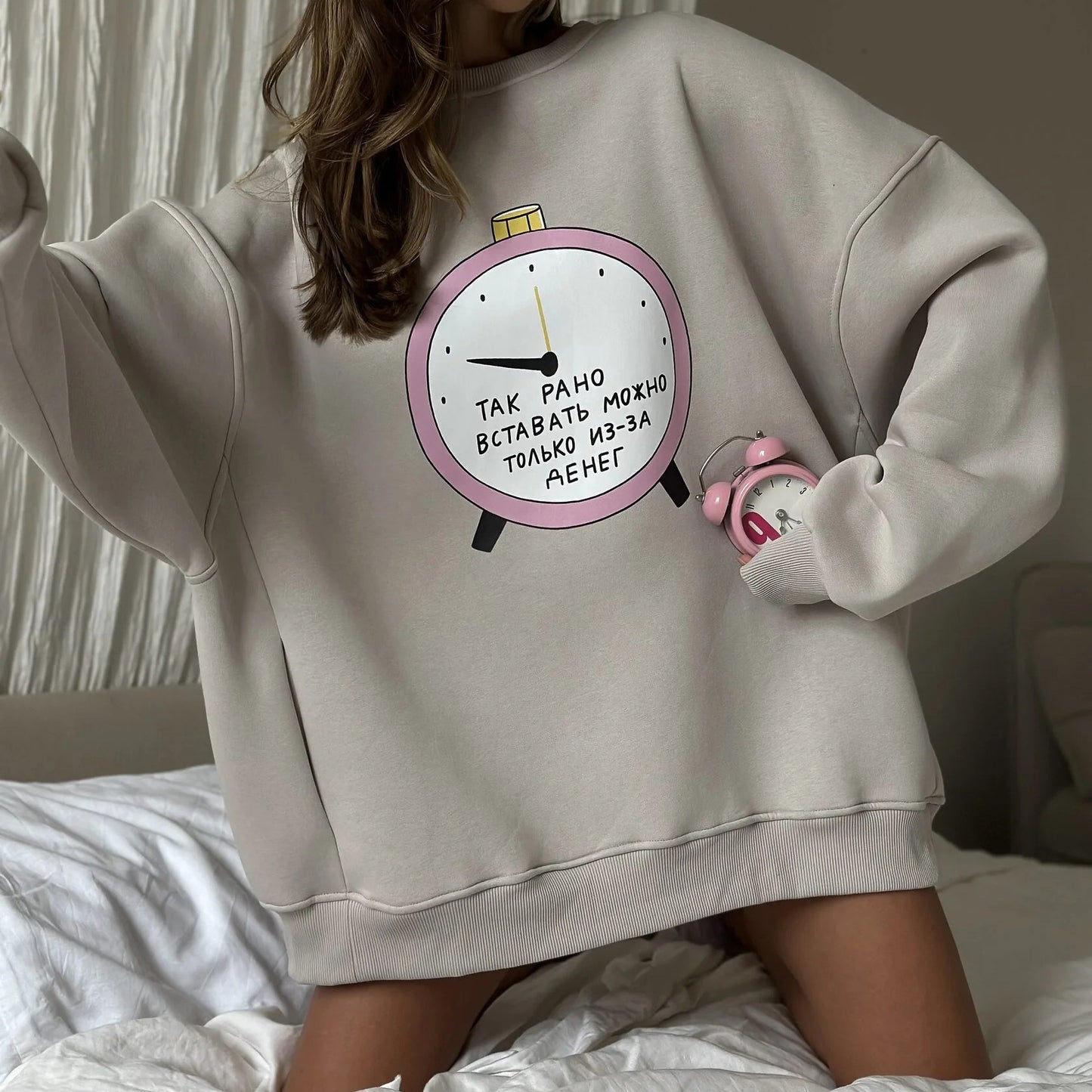 Damen Oversized Sweatshirt mit kreativem Grafiken Stalluxe Grau
