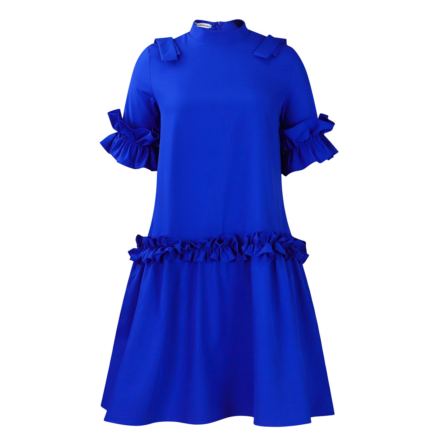 Damen Rüschenkleid mit hohem Kragen und Volantärmeln Stalluxe