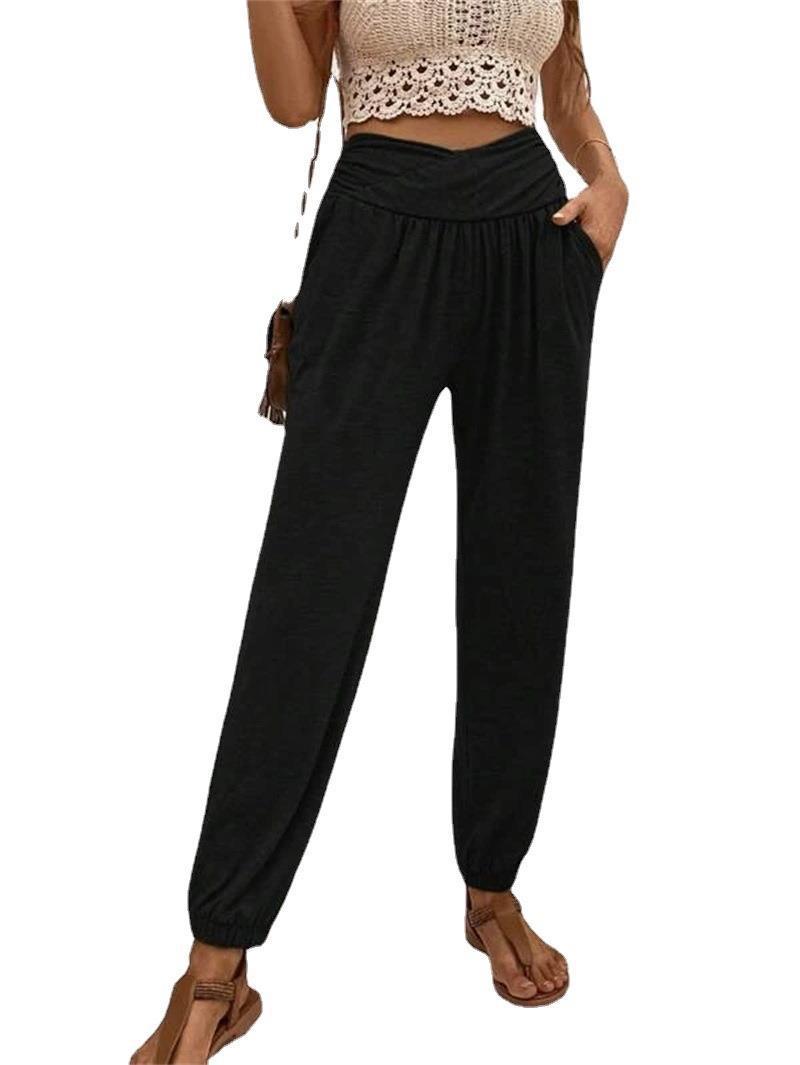 Damen elegante Freizeit-Hose mit hohem Bund und seitlichen Eingrifftaschen Stalluxe