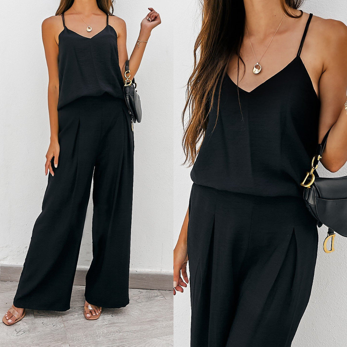 Damen elegantes Oberteil und weite Hose Set Stalluxe