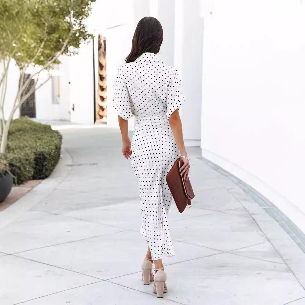 Damen Midi-Kleid mit elegantem Wickeldesign und stilvollem Punktmuster Stalluxe